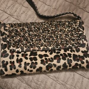 Leopard Print Beaded Clutch